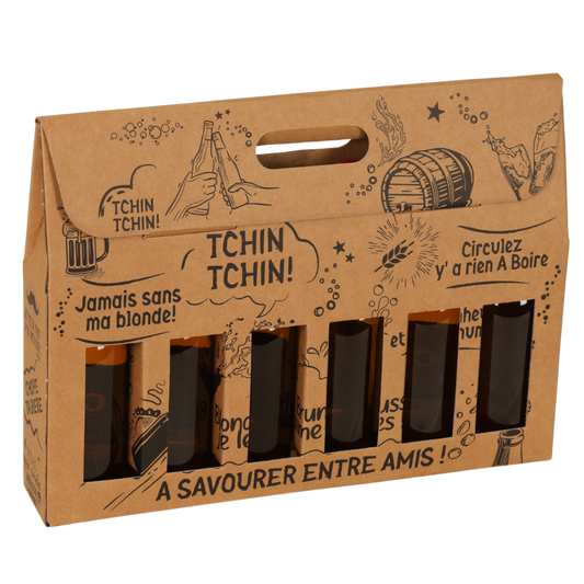 Portland cardboard six-pack carrier for 33cl longneck bottles