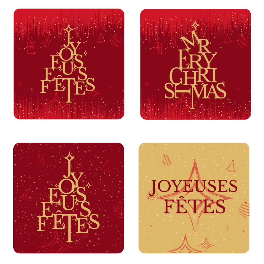 Etiquette adhésive Bellagio carrée - Joyeuses Fêtes (set de 4-boîte de 500)