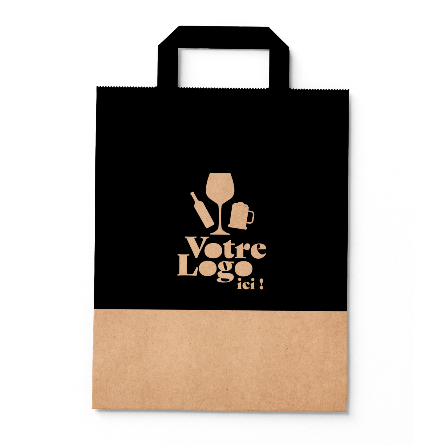 Sac papier kraft poignées plates 3 btls 26x9x39cm personnalisé