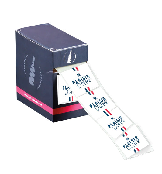 Etiquette adhésive carré en rouleau avec dévidoir - france (boîte de 500)