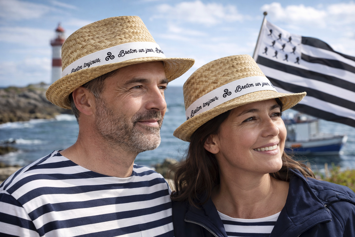Chapeau Ernest paille naturel bandeau blanc - BZH Bretagne