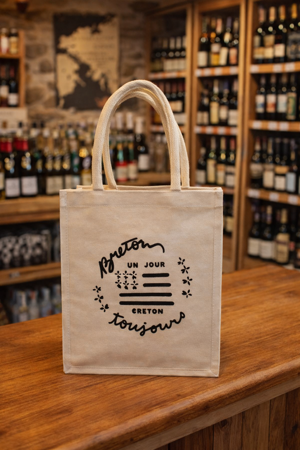 Reusable Lorenzo bag natural cotton canvas 6 bottles - BZH Brittany
