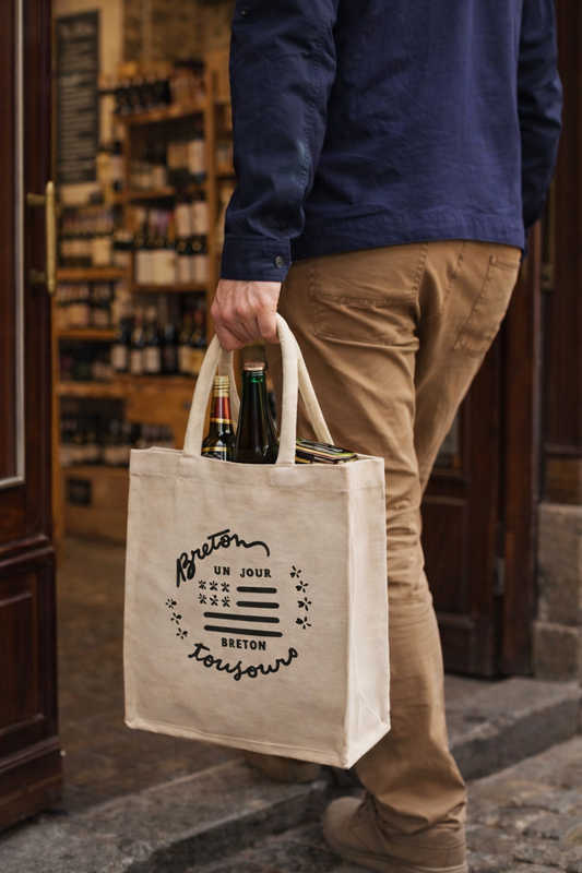 Reusable Lorenzo bag natural cotton canvas 6 bottles - BZH Brittany