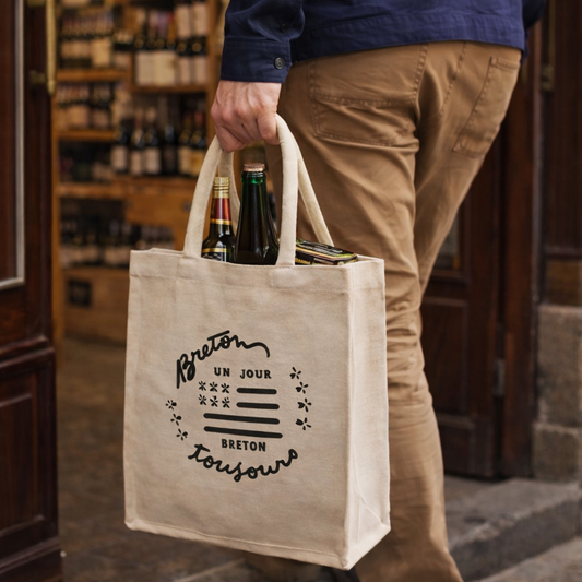 Sac Lorenzo réutilisable toile coton naturel 6 bouteilles - BZH Bretagne