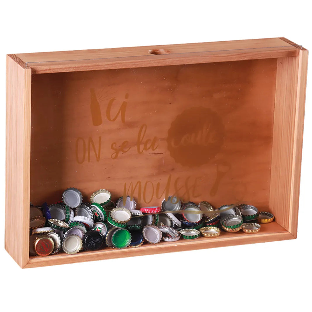 Castel pine wood crate, cappuccino stain, 6 beers - Here we take it easy with the foam