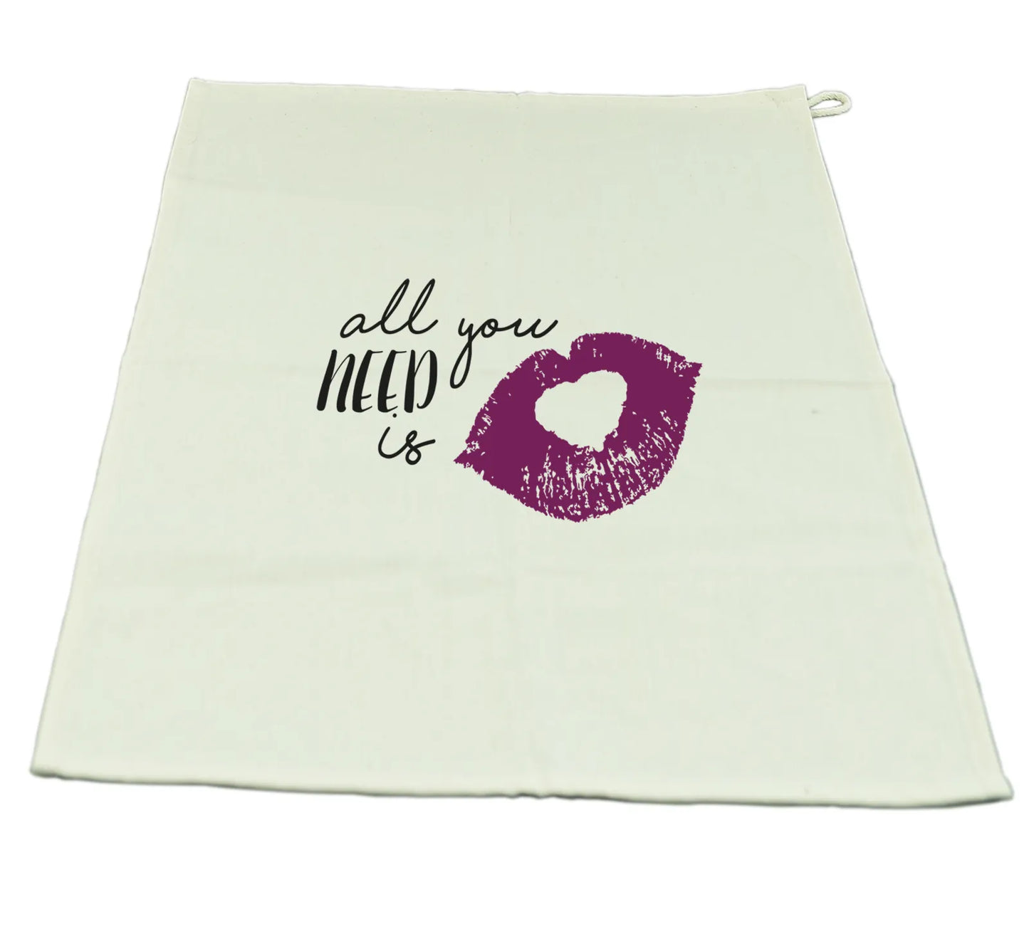 Swan tea towel in ecru cotton canvas with black/purple decoration, 65x45cm - All you need is...