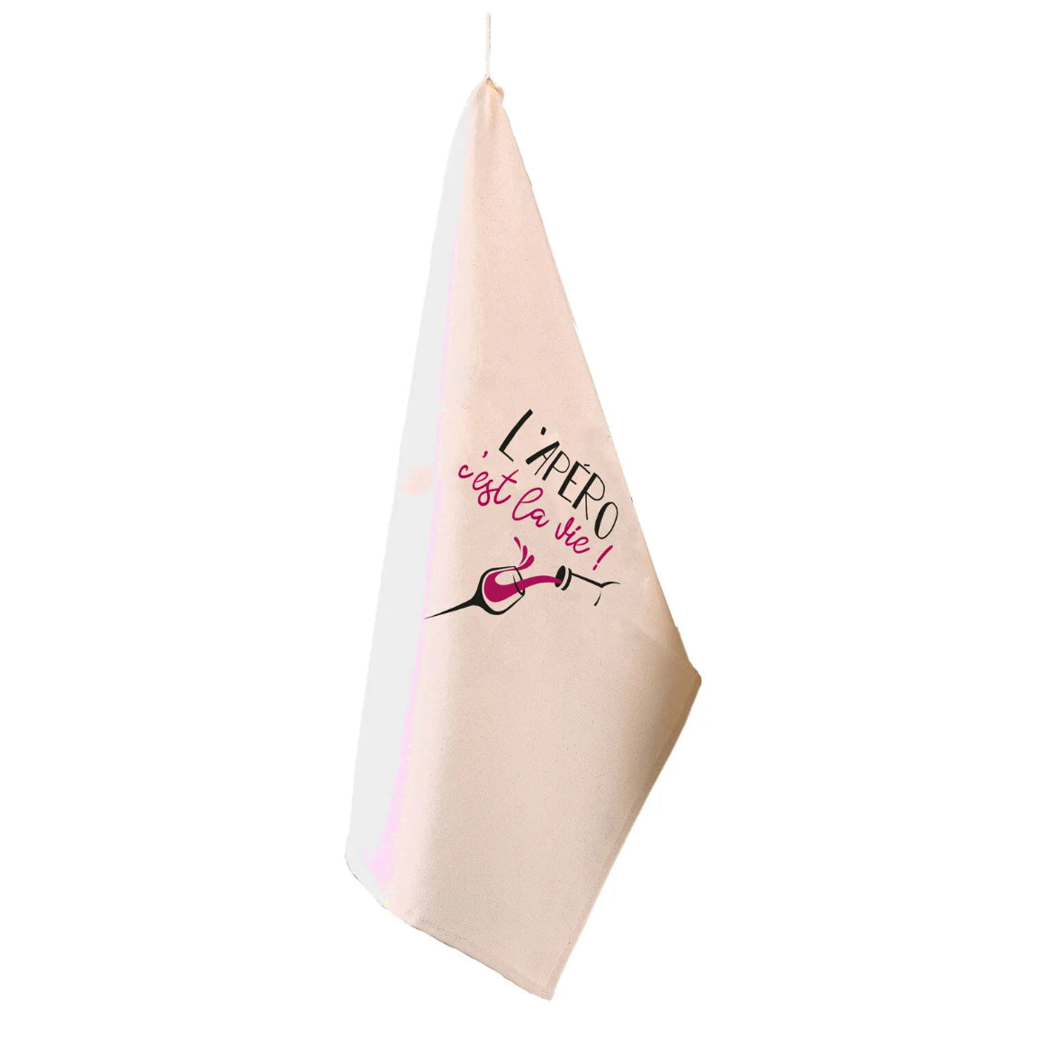 Torchon Swan toile coton écru décoré noir/cassis 65x45cm - LApéro cest la vie