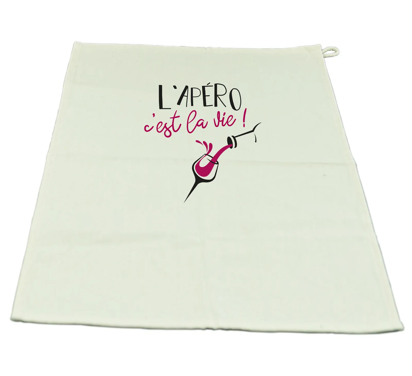 Torchon Swan toile coton écru décoré noir/cassis 65x45cm - LApéro cest la vie