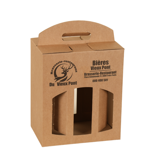 Valisette carton pour 6 bières 33cl (2x3) type long neck 18x12x24cm personnalisé