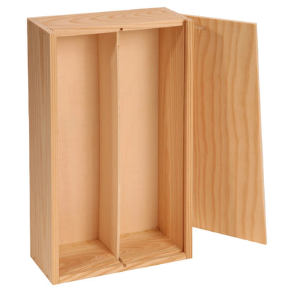 Traditional pine wood crate for 2 bottles