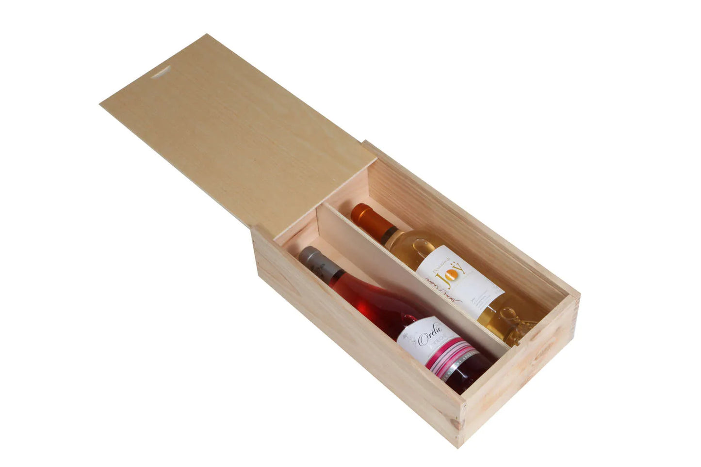 Traditional pine wood crate for 2 bottles