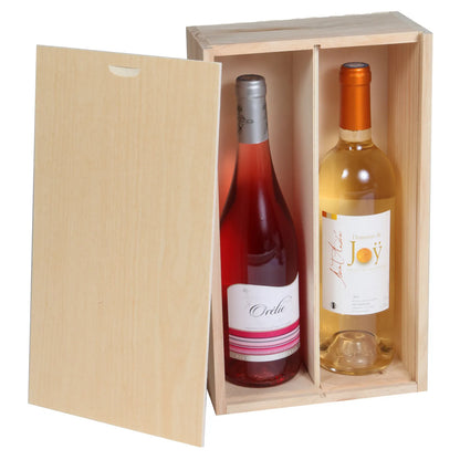 Traditional pine wood crate for 2 bottles