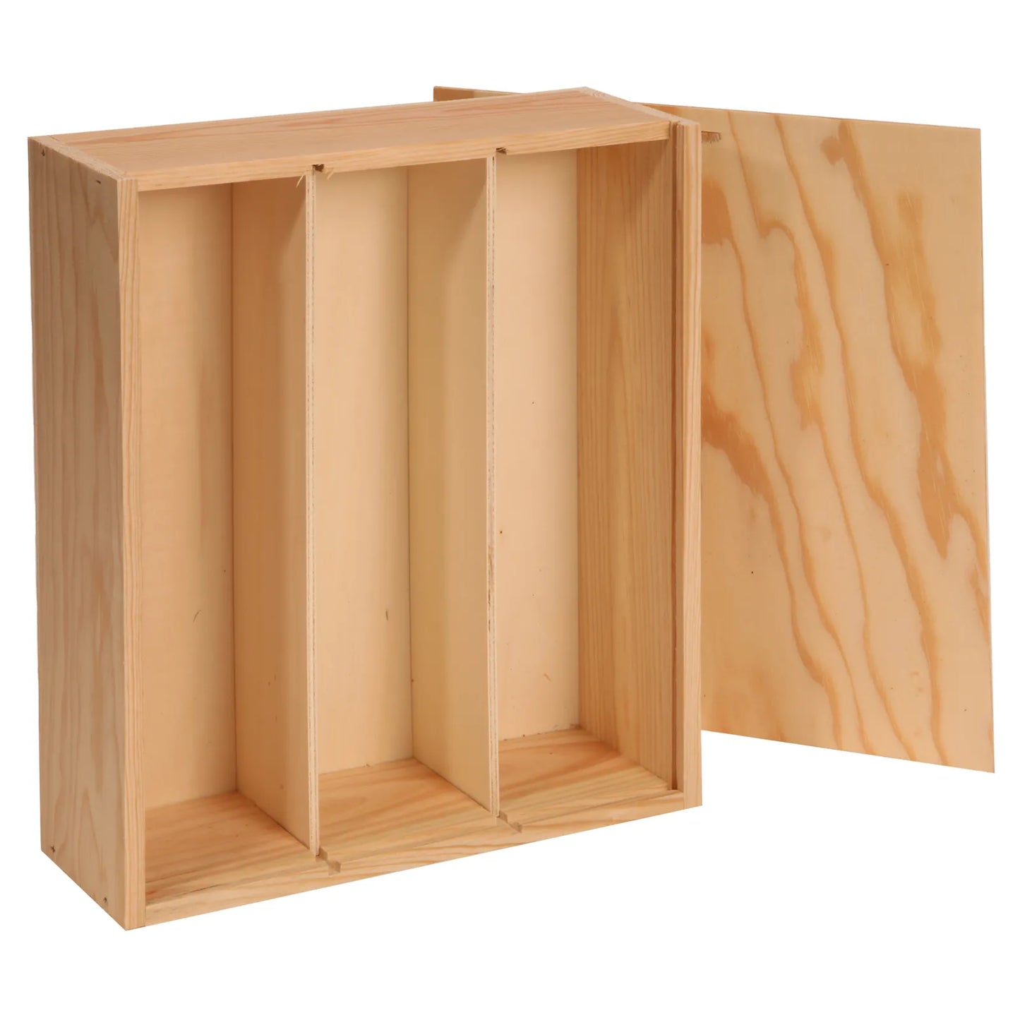 Traditional pine wood crate for 3 bottles