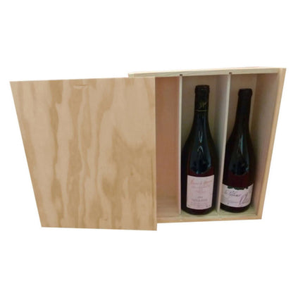 Traditional pine wood crate for 3 bottles