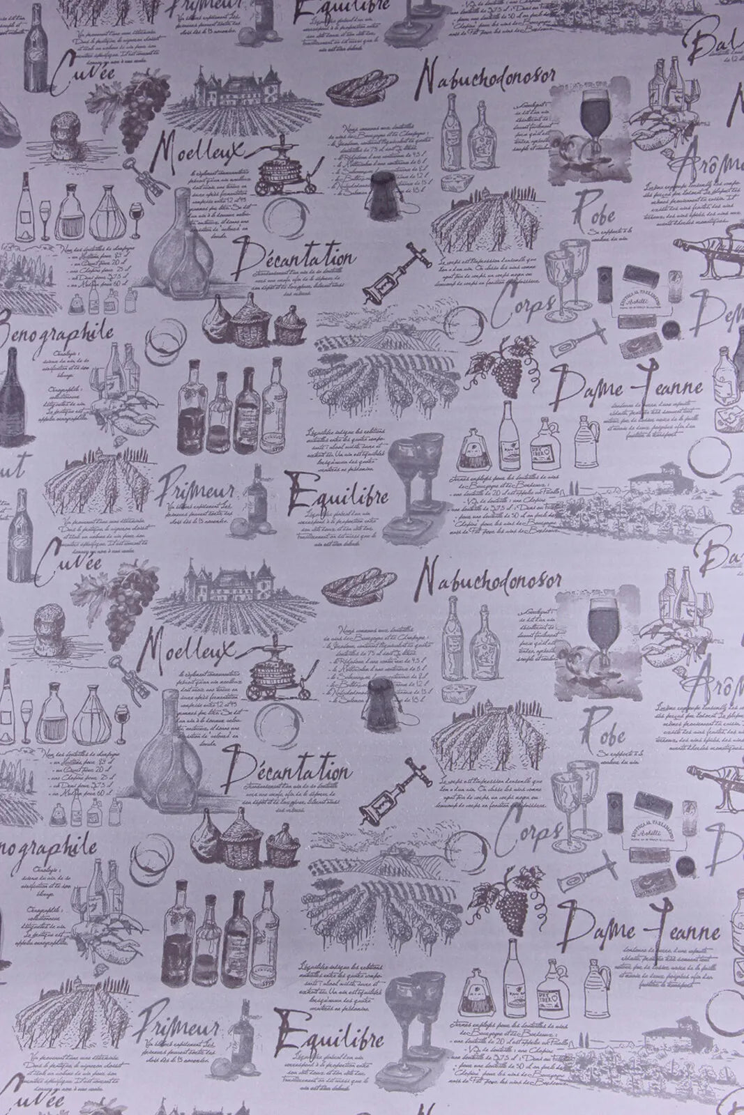 Grey/taupe coated kraft grape variety gift wrap 0.70x100m