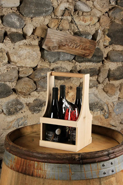 Panier Marcello bois 4 bouteilles 75cl/9 bières 33cl (long neck)
