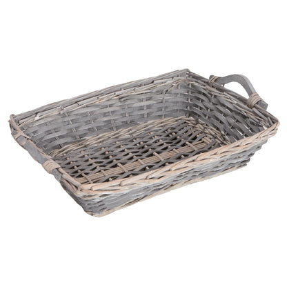 Amélie basket, wicker/grey whitewashed wood, rectangular, 43x32x10cm