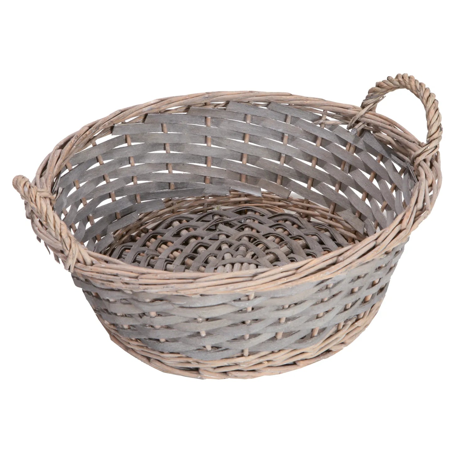 Amélie round wicker/grey-washed wood basket, 32x11cm