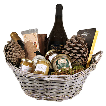 Amélie round wicker/grey-washed wood basket, 32x11cm