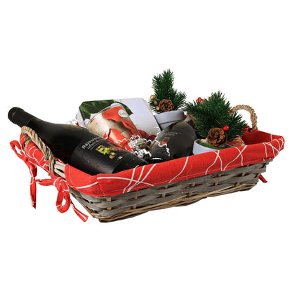Rio basket, wicker/grey whitewashed wood with red fabric, rectangular, 38x28x10cm