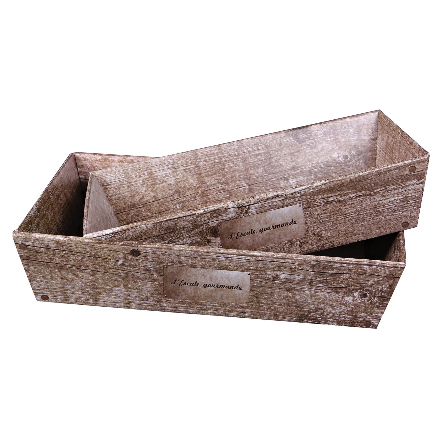 Corbeille Lorriane carton imitation bois grisé 37x28x8cm