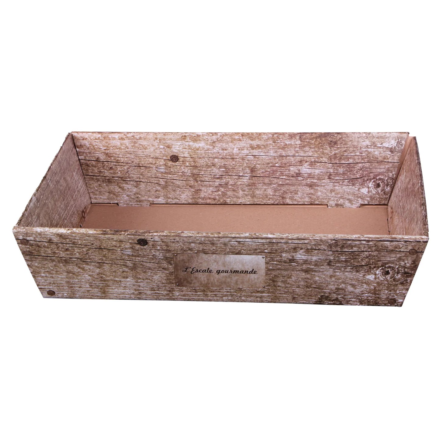 Corbeille Lorriane carton imitation bois grisé 37x28x8cm