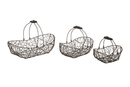 Marcel oval metal basket, aged anthracite, 45x28x11/16cm