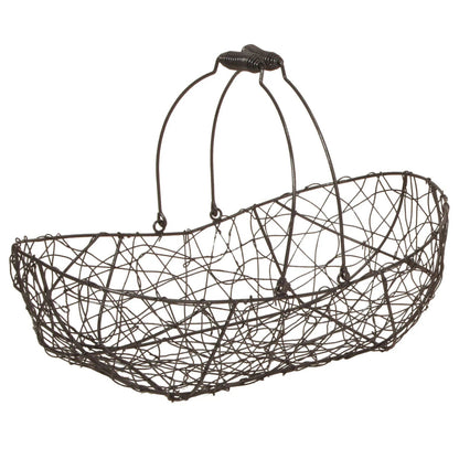 Marcel oval metal basket, aged anthracite, 37x22x9/13cm