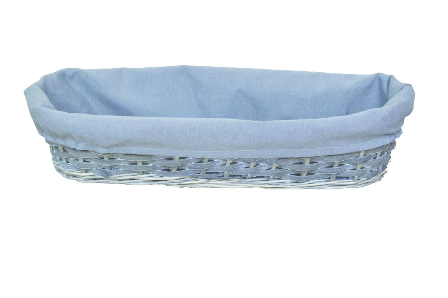 Banneton Maria osier/bois cérusé gris tissu gris ovale 44x14x10cm