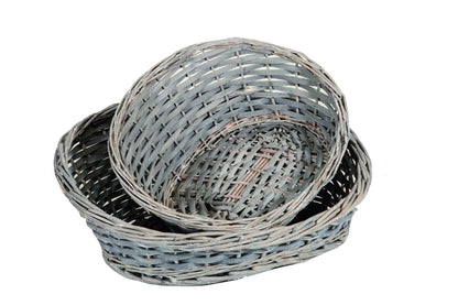 Amélie wicker/grey whitewashed wood basket, asymmetrical, 43x35x6/18cm