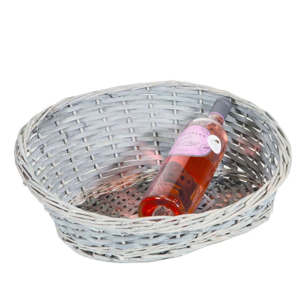 Amélie wicker/grey whitewashed wood basket, asymmetrical, 43x35x6/18cm