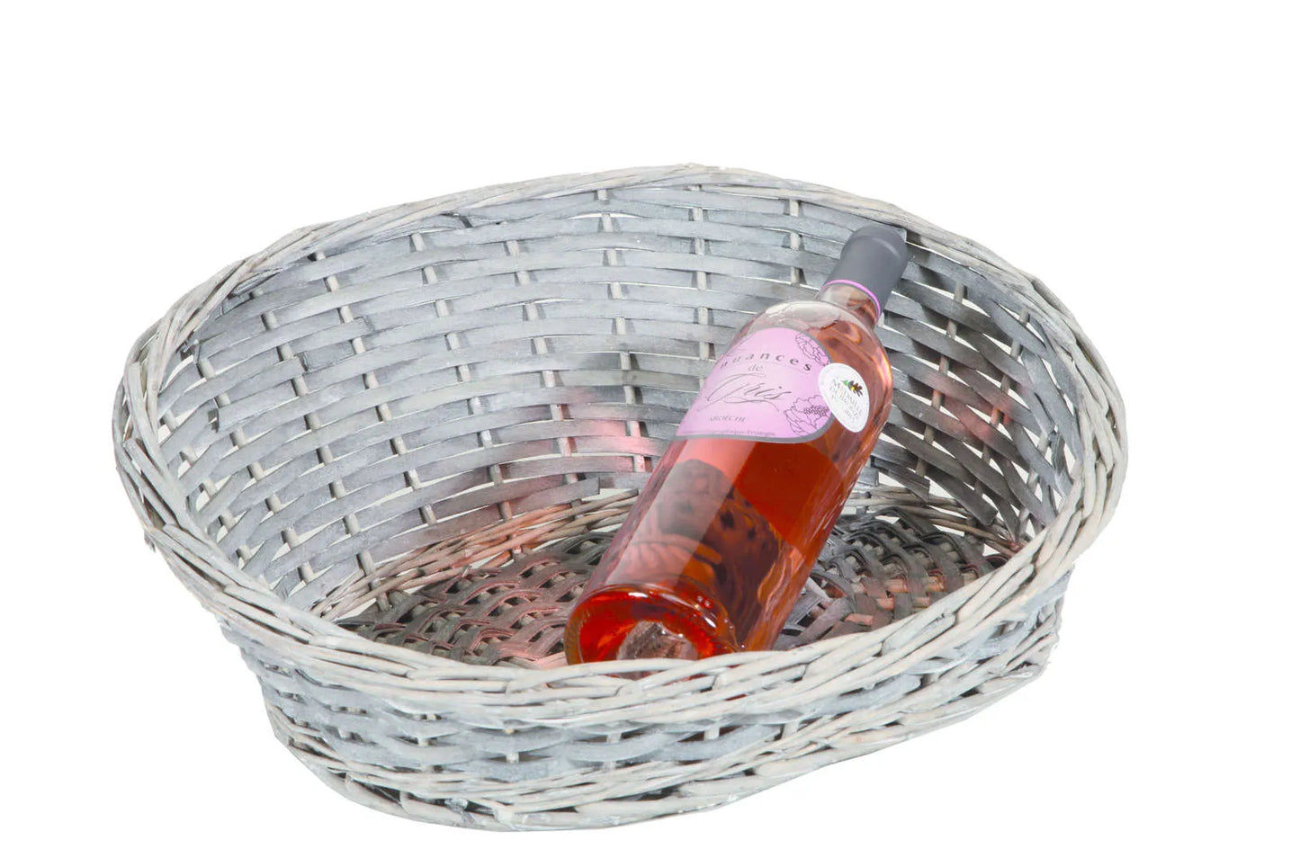 Amélie wicker/grey whitewashed wood basket, asymmetrical, 43x35x6/18cm