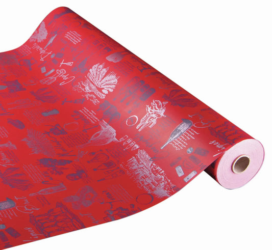 Papier cadeau Cépage kraft couché rouge/argent 0.50x200m