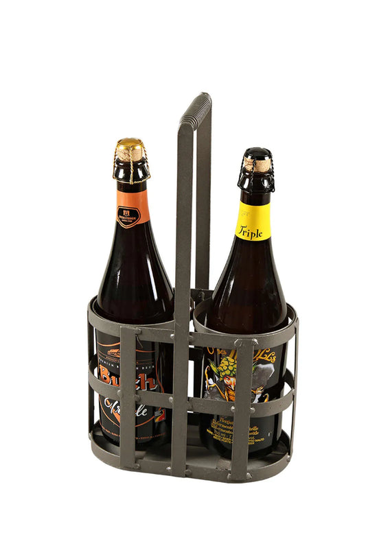 José basket, antique grey metal, 2 bottles