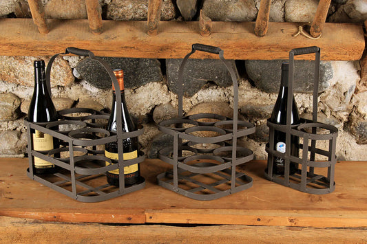 José basket, antique grey metal, 6 bottles