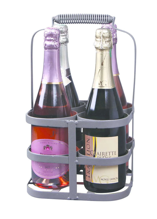 José basket, antique grey metal, 4 bottles