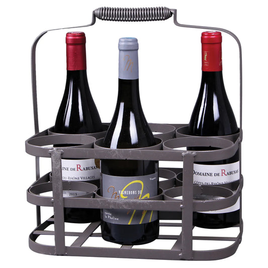José basket, antique grey metal, 6 bottles