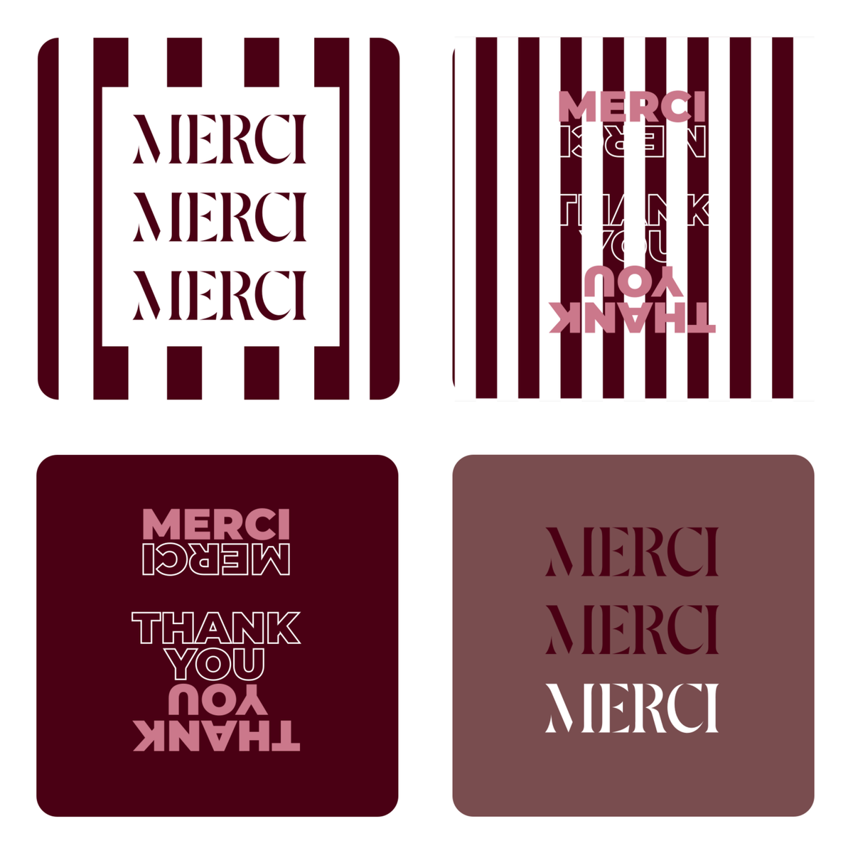 Etiquette adhésive carrée - Merci (boîte de 500 set de 4 assorties)