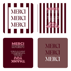 Etiquette adhésive carrée - Merci (boîte de 500 set de 4 assorties)
