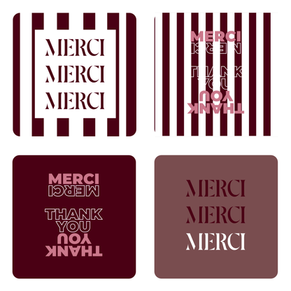 Etiquette adhésive carrée - Merci (boîte de 500 set de 4 assorties)
