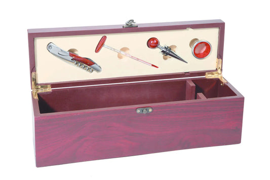 Coffret sommelier Acajou 1 bouteille bois 4 pièces