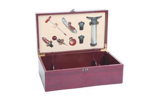 Coffret sommelier Acajou 2 bouteilles bois 8 pièces