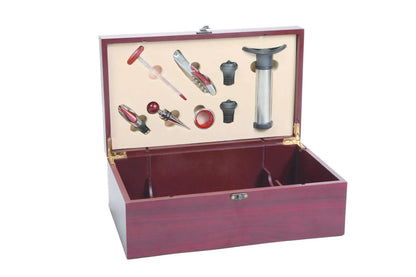 Coffret sommelier Acajou 2 bouteilles bois 8 pièces