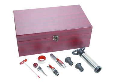 Coffret sommelier Acajou 2 bouteilles bois 8 pièces