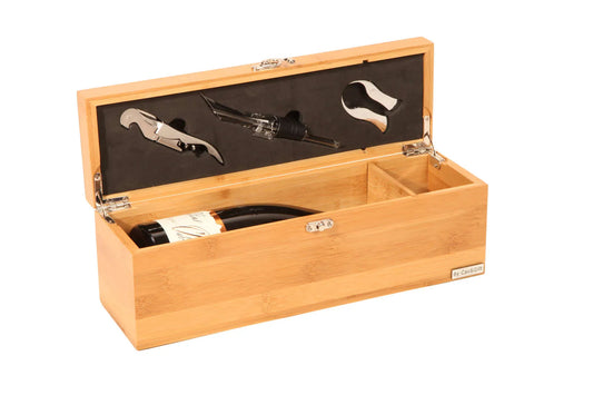 Coffret sommelier Bamboo 1 bouteille bambou 3 pièces