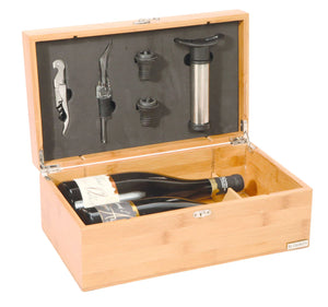 Coffret sommelier Bamboo 2 bouteilles bambou 5 pièces