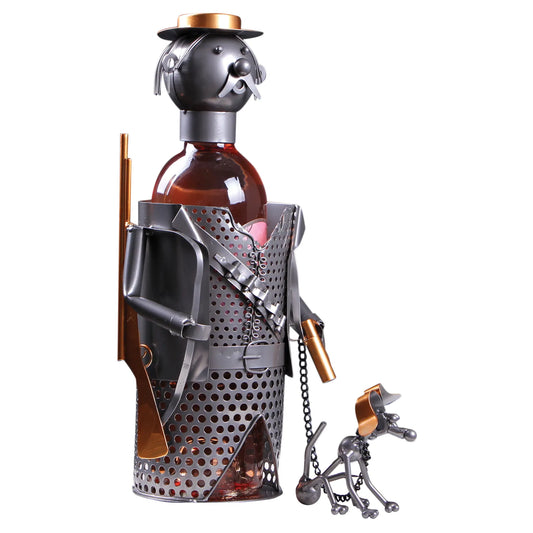 Support bouteille Félix métal gris/cuivre - Chasseur et son chien