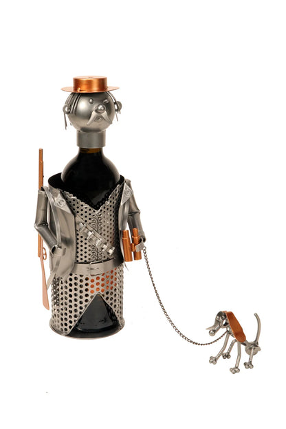 Support bouteille Félix métal gris/cuivre - Chasseur et son chien