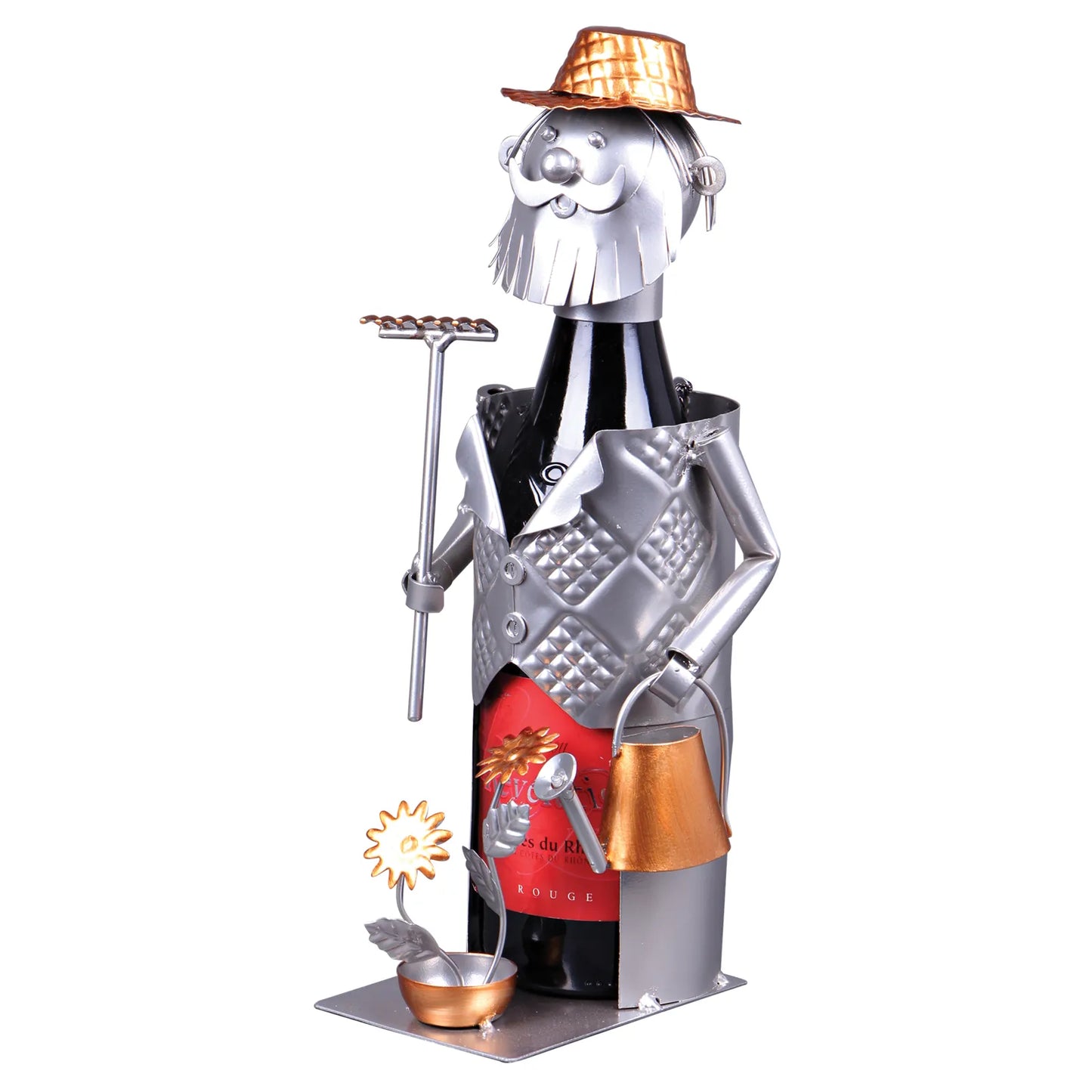Support bouteille Félix métal gris/cuivre - Jardinier
