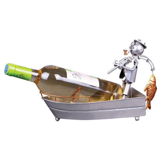 Felix bottle holder, grey/copper metal - Fisherman in a boat